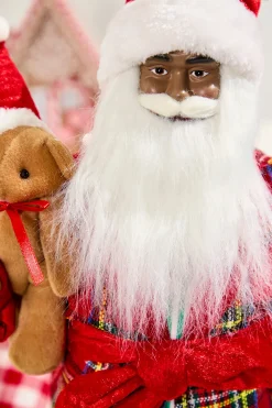 Decorator's Warehouse 18" African American Santa Figurine with Plaid Robe > Gingerbread|Santas & Angels