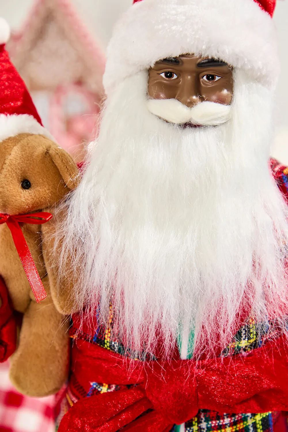 Decorator's Warehouse 18" African American Santa Figurine with Plaid Robe > Gingerbread|Santas & Angels