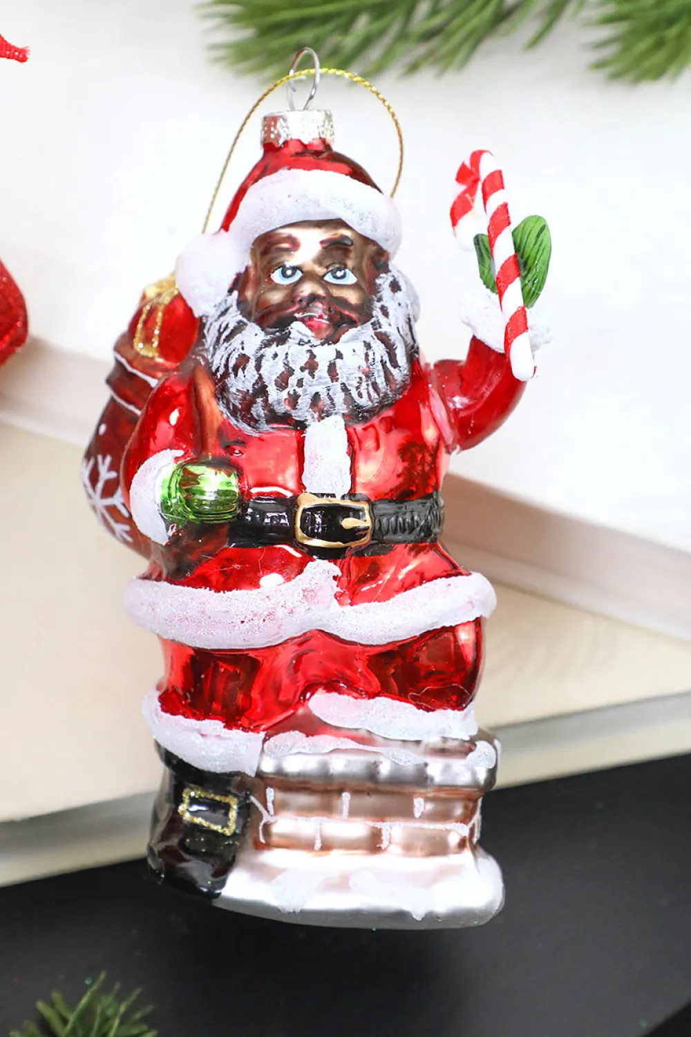 Decorator's Warehouse 5” African American Santa Glass Ornament > Christmas Decor|Christmas Ornaments
