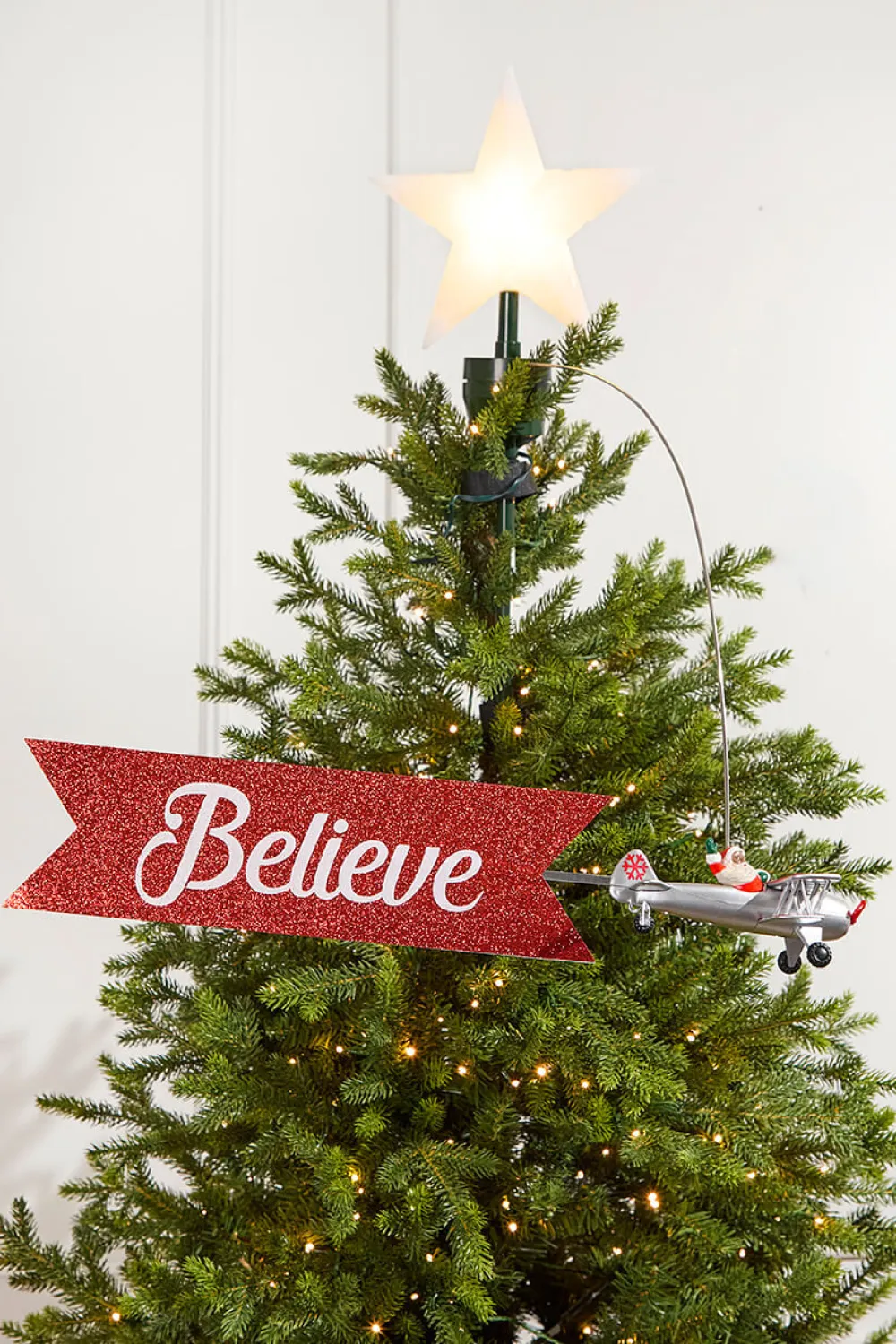 Decorator's Warehouse Animated Tree Topper, Black Santa's Biplane Circles The Tree > Tree Toppers|Christmas Decor