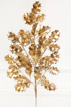 Decorator's Warehouse 27" Antique Gold Metallic Holly Berry Stem > Christmas Sprays|Christmas Decor