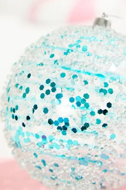 Decorator's Warehouse 4" Aqua Sequin Iced Ball Ornament > Christmas Ornaments|Christmas Decor