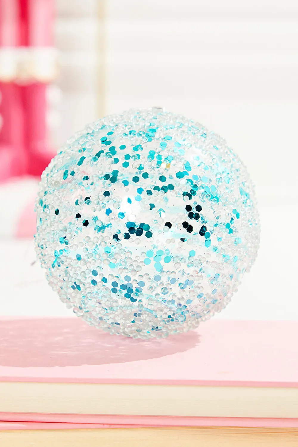 Decorator's Warehouse 4" Aqua Sequin Iced Ball Ornament > Christmas Ornaments|Christmas Decor