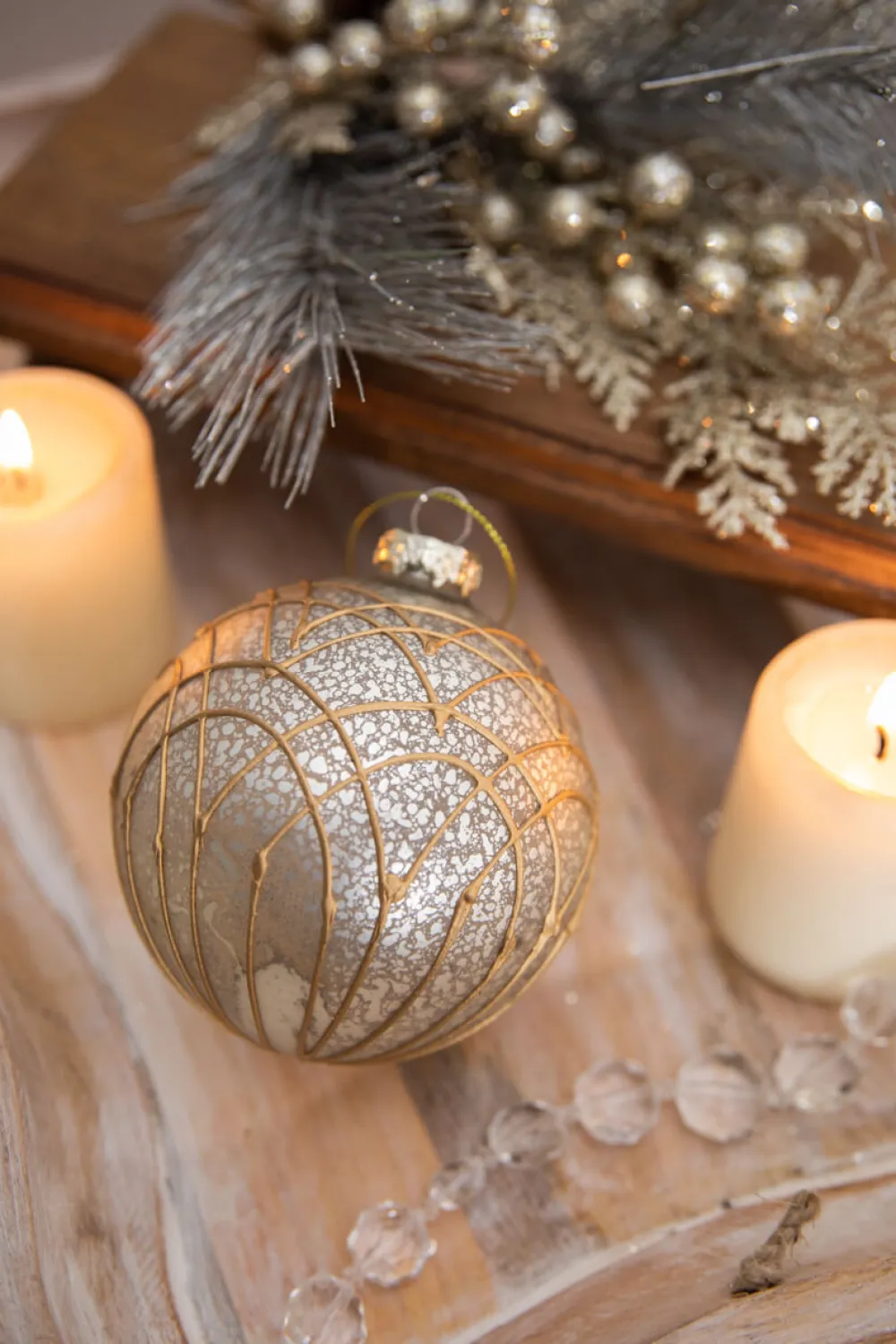 Decorator's Warehouse 4” Art Deco Pattern Antique Glass Ball Ornament > Christmas Decor|Jewel Tones