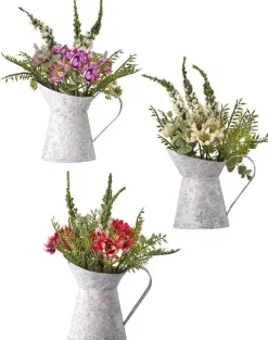 Decorator's Warehouse 10” Aster Daisy Floral in White Pitcher Accent - Pink > Easter Decor|Easter Decor