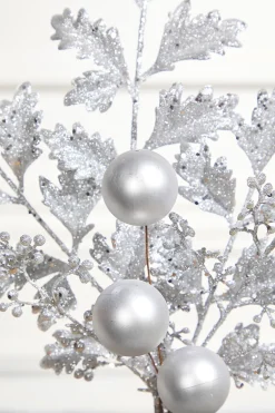 Decorator's Warehouse 22" Ball Bead Spray - Silver > White Christmas|Christmas Decor