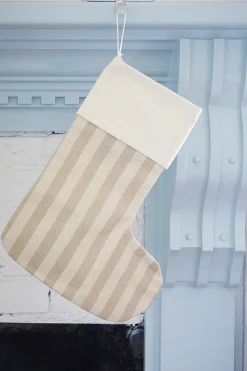 Decorator's Warehouse Beige Stocking with Brown Stripes > Christmas Decor|Christmas Textiles