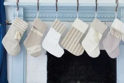 Decorator's Warehouse Beige Stocking with Brown Stripes > Christmas Decor|Christmas Textiles