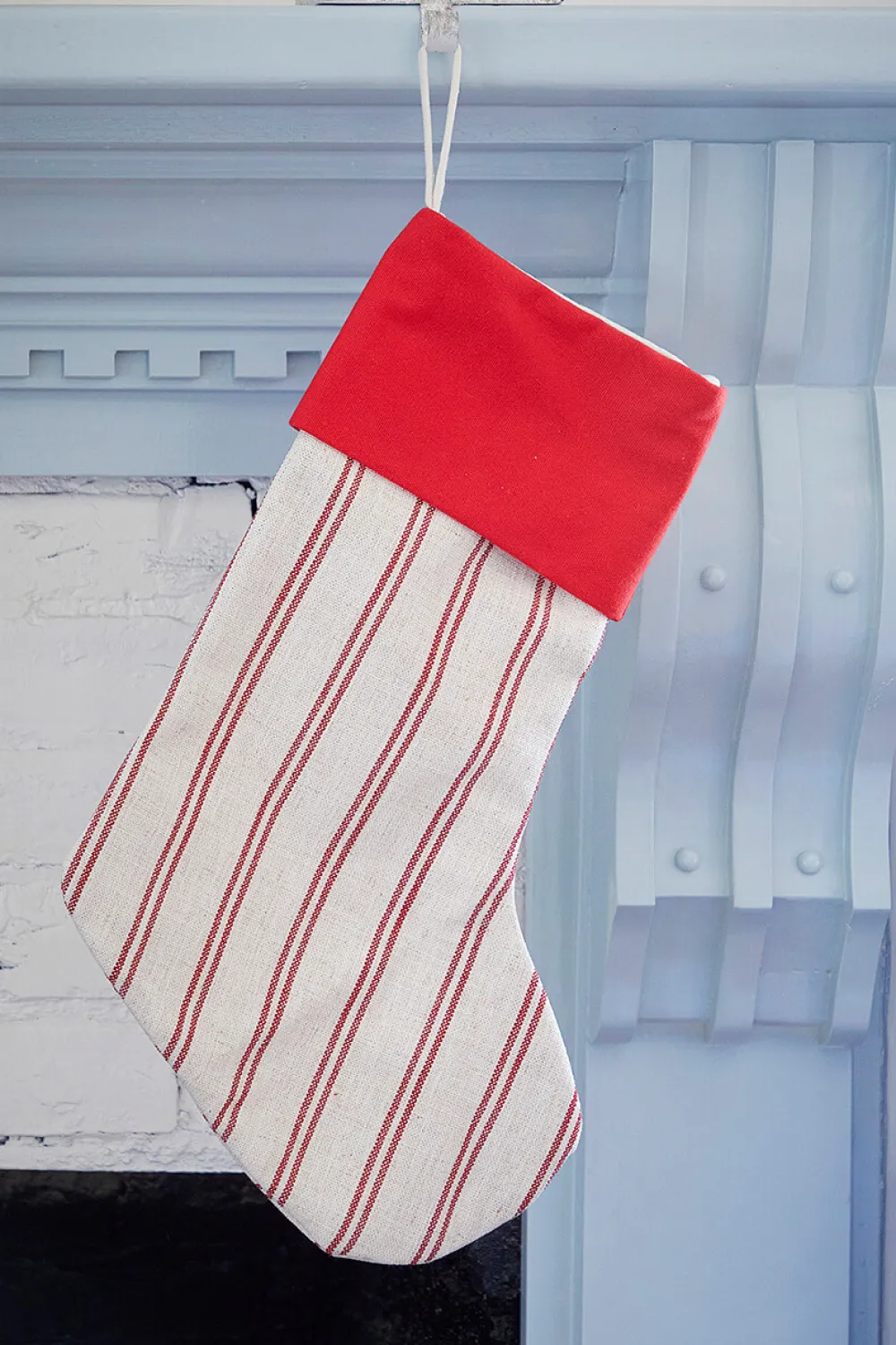 Decorator's Warehouse Beige Stocking with Red Stripes > Cardinal|Christmas Decor