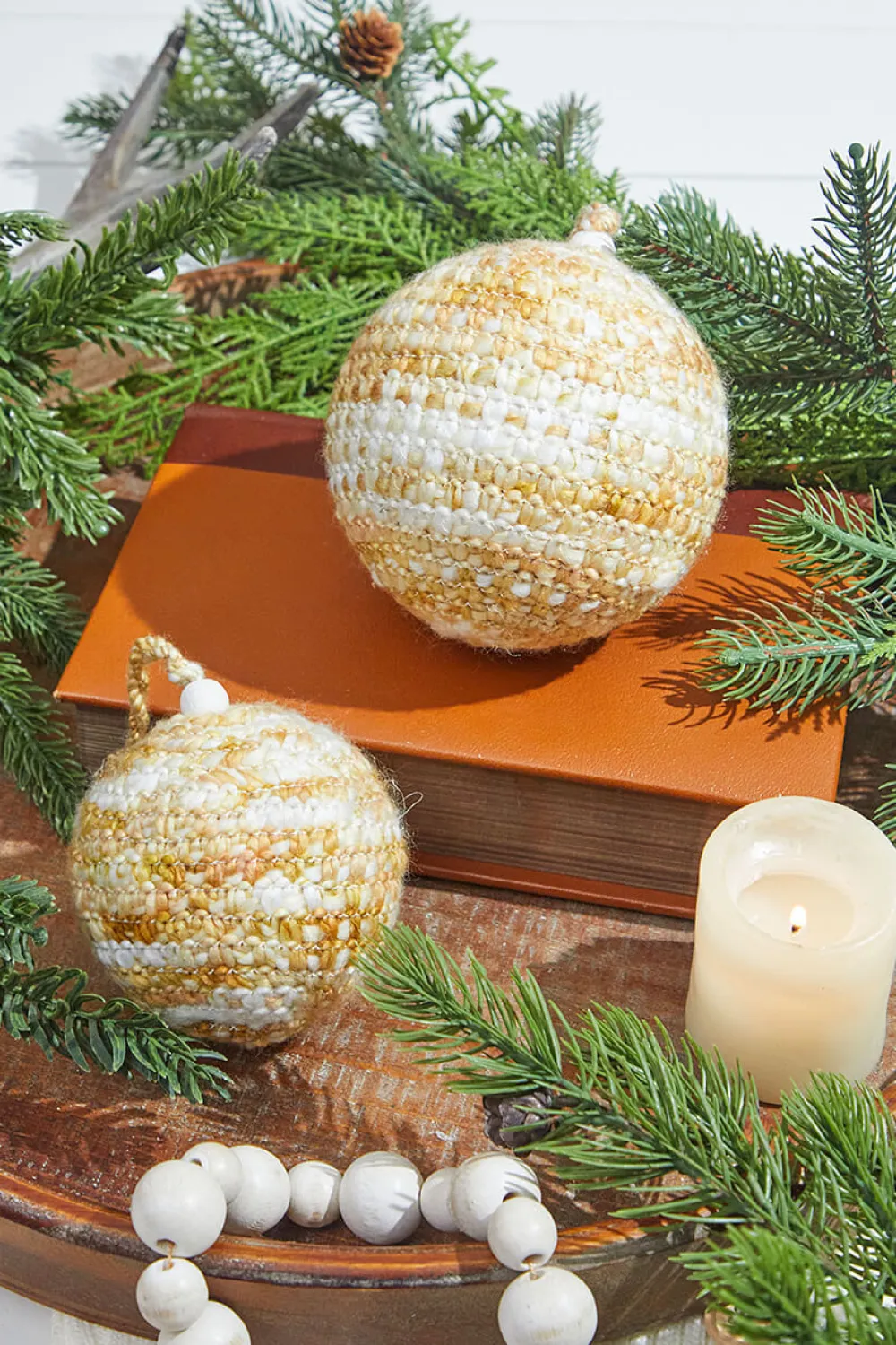 Decorator's Warehouse Beige/White Knit Ball Ornaments - Set of 2 > Christmas Ornaments|Winter Woodland