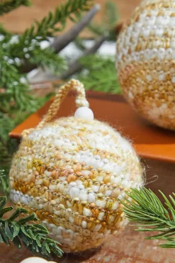 Decorator's Warehouse Beige/White Knit Ball Ornaments - Set of 2 > Christmas Ornaments|Winter Woodland