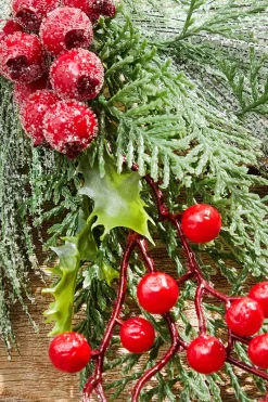 Decorator's Warehouse 16" Berry Pine Cedar Pick with Snow > Cardinal|Christmas Sprays