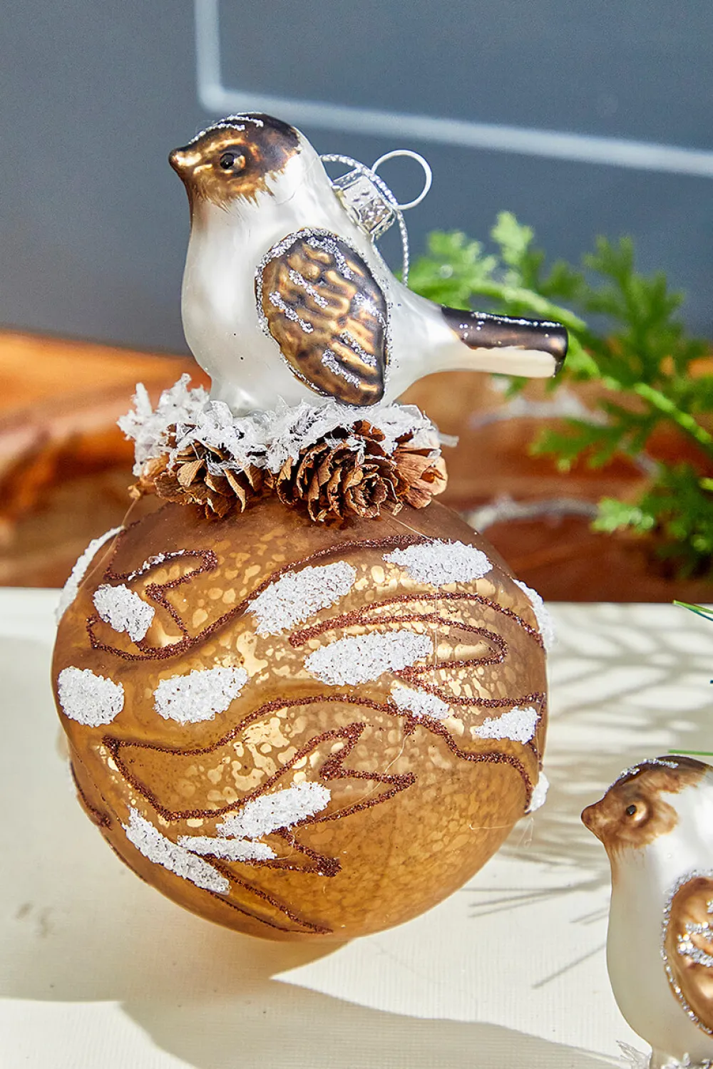 Decorator's Warehouse 5” Bird on Ball Glass Ornament > Christmas Ornaments|Glass
