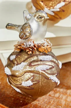 Decorator's Warehouse 5” Bird on Ball Glass Ornament > Christmas Ornaments|Glass