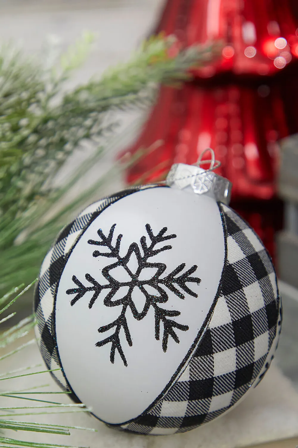 Decorator's Warehouse 4" Black and White Ball Plaid Ornament > Christmas Ornaments|Christmas Ornaments