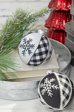 Decorator's Warehouse 4" Black and White Ball Plaid Ornament > Christmas Ornaments|Christmas Ornaments