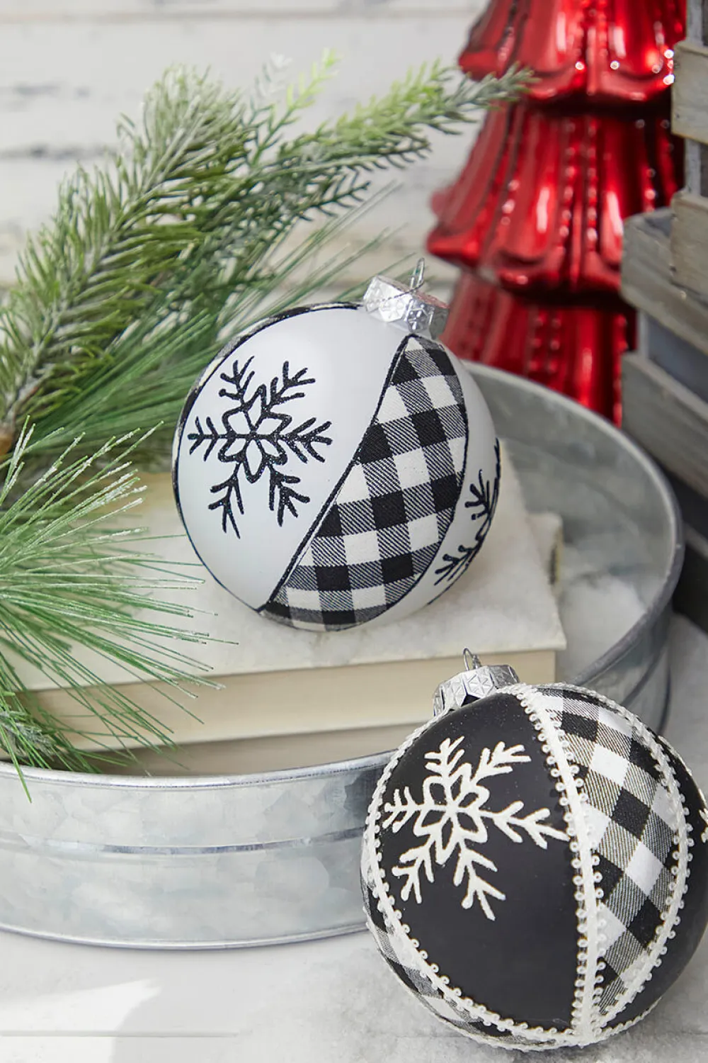 Decorator's Warehouse 4" Black and White Ball Plaid Ornament > Christmas Ornaments|Christmas Ornaments