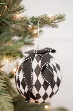 Decorator's Warehouse 4” Black and White Harlequin Bow Ball Ornament > Christmas Ornaments|Nutcracker