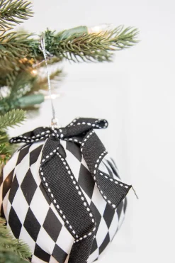 Decorator's Warehouse 4” Black and White Harlequin Bow Ball Ornament > Christmas Ornaments|Nutcracker