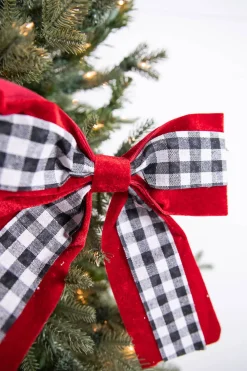 Decorator's Warehouse 8” Black and White Plaid on Red Bow > Best Sellers|Sale