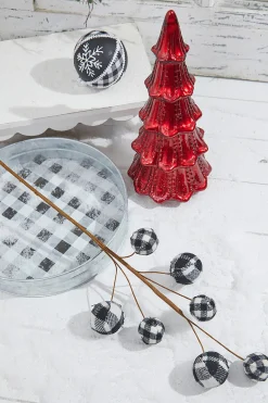 Decorator's Warehouse 25” Black & White Buffalo Check Plaid Ball Spray > Christmas Sprays|Christmas Decor