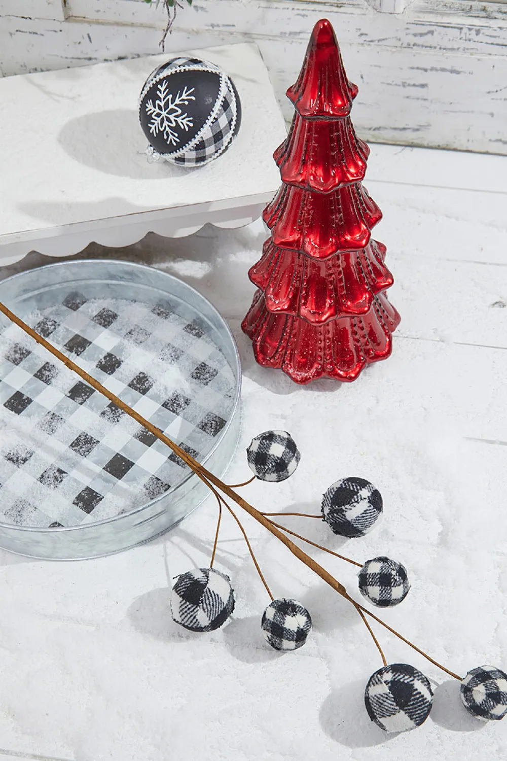 Decorator's Warehouse 25” Black & White Buffalo Check Plaid Ball Spray > Christmas Sprays|Christmas Decor