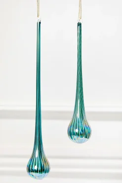 Decorator's Warehouse 9" - 12" Blue Glass Drop Ornament > Christmas Decor|Blue Christmas