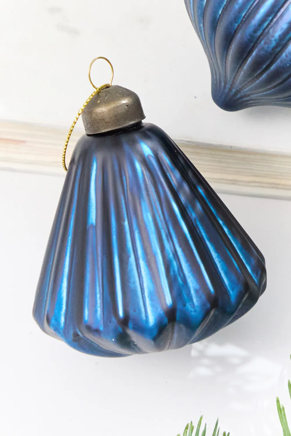 Decorator's Warehouse 3.5" Blue Ribbed Glass Ornament > Christmas Decor|Blue Christmas