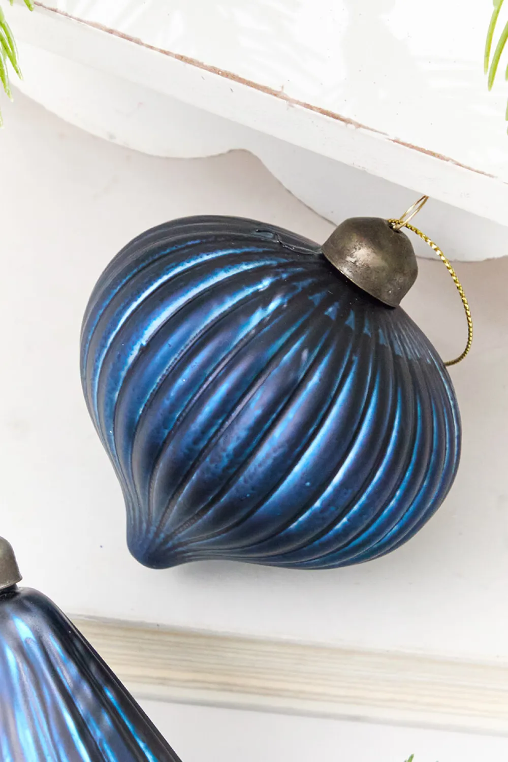 Decorator's Warehouse 3.5" Blue Ribbed Glass Ornament > Christmas Decor|Blue Christmas