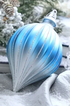 Decorator's Warehouse 6” Blue & Silver Drop Ornament > Christmas Ornaments|Blue Christmas