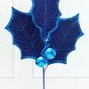 Decorator's Warehouse 39" Blue Velvet Holly Leaves Spray > Nutcracker|Christmas Sprays