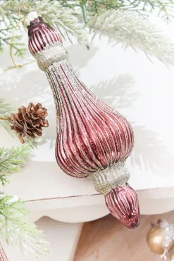 Decorator's Warehouse 7.5" Blush & Champagne Glitter Glass Ornament > Christmas Decor|Jewel Tones