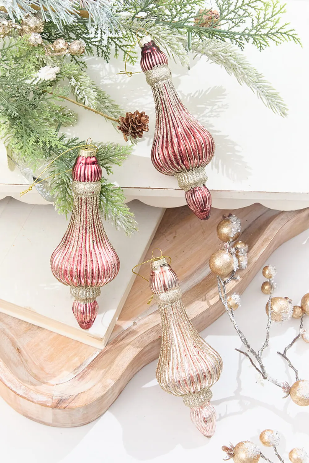 Decorator's Warehouse 7.5" Blush & Champagne Glitter Glass Ornament > Christmas Decor|Jewel Tones