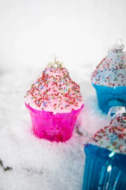 Decorator's Warehouse 4” B/O Lighted Mercury Glass Cupcake Ornaments with Remote Control Set of 6 > Sale|Christmas Sale