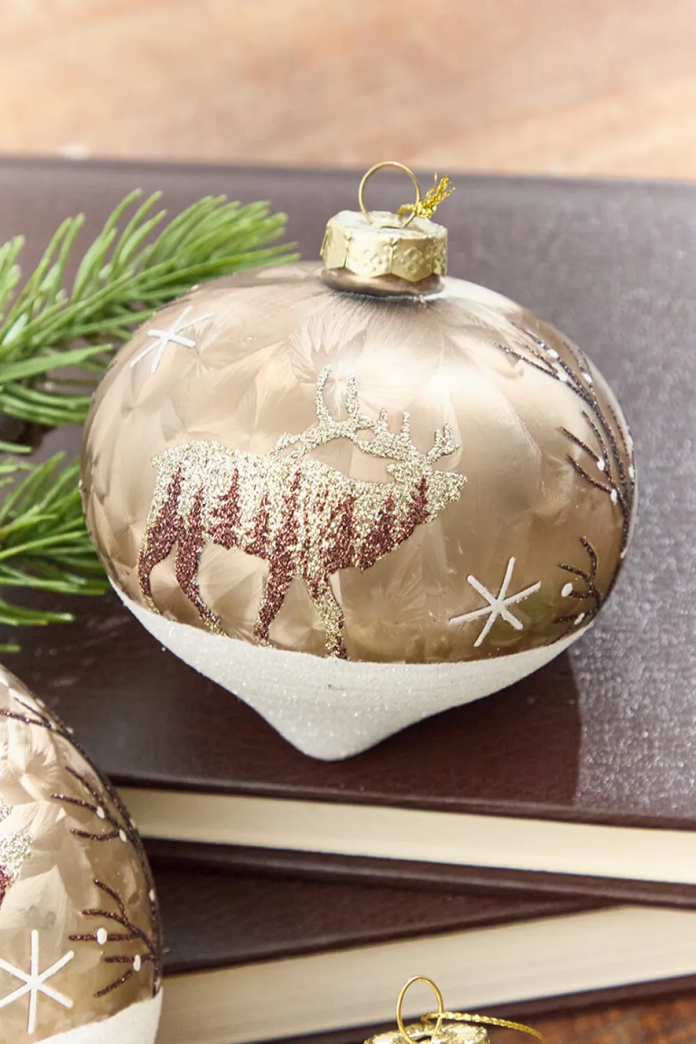 Decorator's Warehouse 5" - 6" Bronze & Glitter Moose Glass Ornament > Christmas Decor|Christmas Ornaments