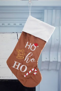 Decorator's Warehouse Brown Stocking with Ho Ho Ho > Christmas Textiles|Gingerbread