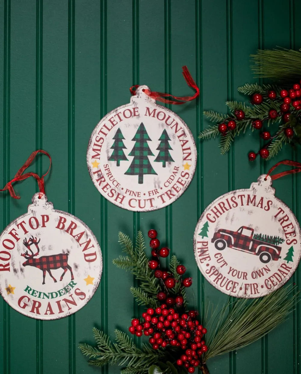 Decorator's Warehouse Buffalo Check Metal Holiday Design Christmas Ornaments > Christmas Sale|Christmas Decor