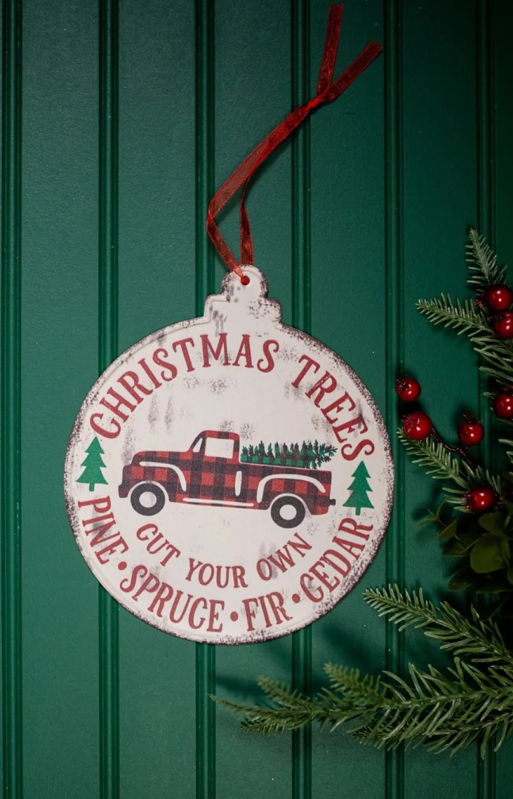 Decorator's Warehouse Buffalo Check Metal Holiday Design Christmas Ornaments > Christmas Sale|Christmas Decor
