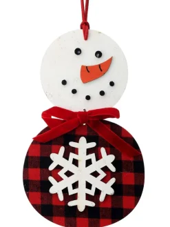 Decorator's Warehouse 7” Buffalo Check Snowflake Snowman Ornament > Christmas Ornaments|Farmhouse
