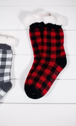 Decorator's Warehouse Buffalo Plaid Thermal Slipper Socks with Non-Slip Grippers > Fun Gifts|Christmas Decor