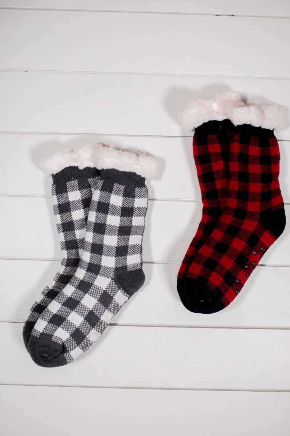 Decorator's Warehouse Buffalo Plaid Thermal Slipper Socks with Non-Slip Grippers > Fun Gifts|Christmas Decor