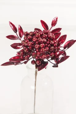 Decorator's Warehouse 14" Burgundy Berry Bunch Metallic Stem > Jewel Tones|Tinsel & Pine