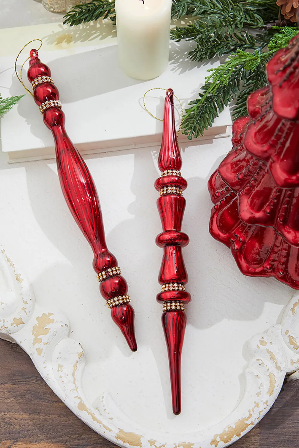 Decorator's Warehouse 12" Burgundy Glass with Jewel Band Icicle Ornament > Christmas Decor|Jewel Tones