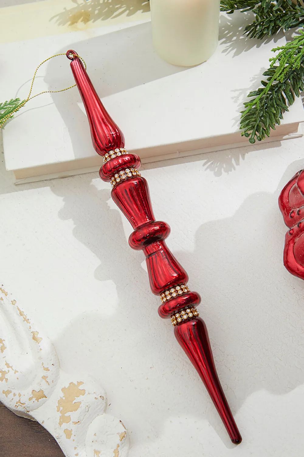 Decorator's Warehouse 12" Burgundy Glass with Jewel Band Icicle Ornament > Christmas Decor|Jewel Tones