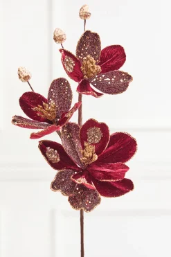 Decorator's Warehouse 23.5" Burgundy & Gold Magnolia Spray > Christmas Decor|Jewel Tones