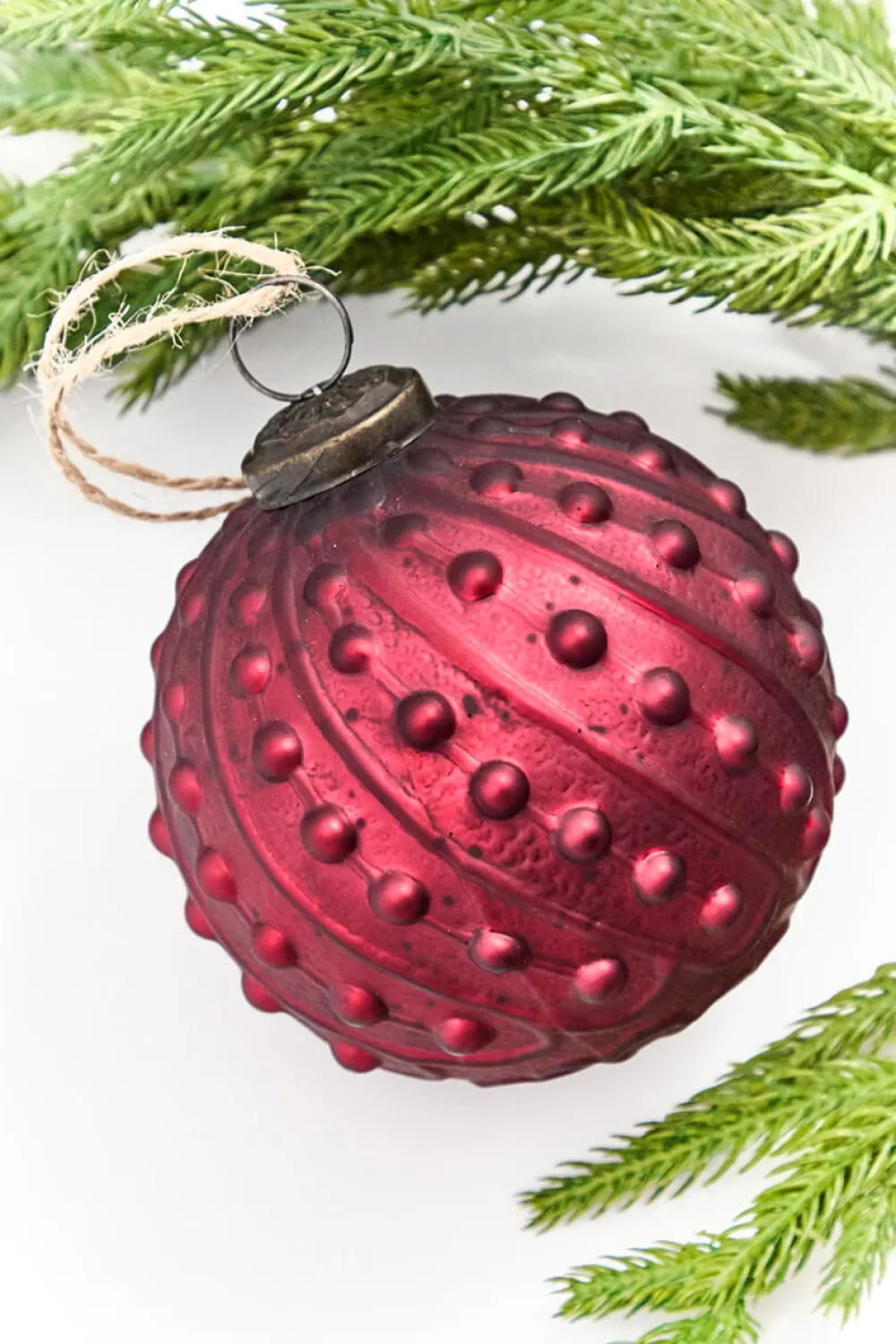 Decorator's Warehouse 4" Burgundy Hobnail Glass Ball Ornament > Christmas Decor|Christmas Ornaments