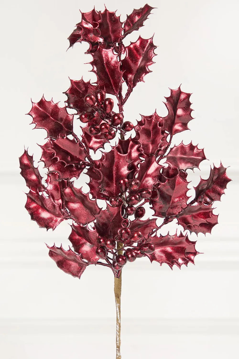 Decorator's Warehouse 27" Burgundy Metallic Holly Berry Stem > Jewel Tones|Tinsel & Pine