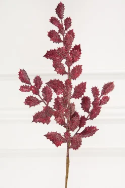 Decorator's Warehouse 23" Burgundy Shimmer Metallic Holly > Jewel Tones|Christmas Sprays