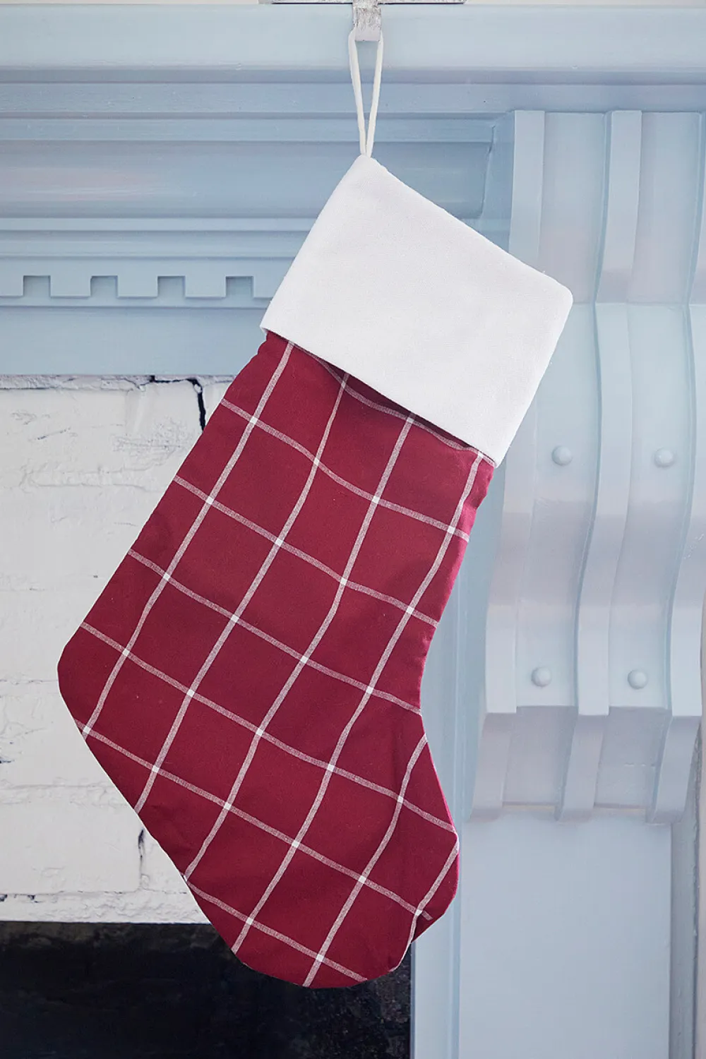 Decorator's Warehouse Burgundy Stocking with White Stripes > Christmas Sale|Christmas Decor