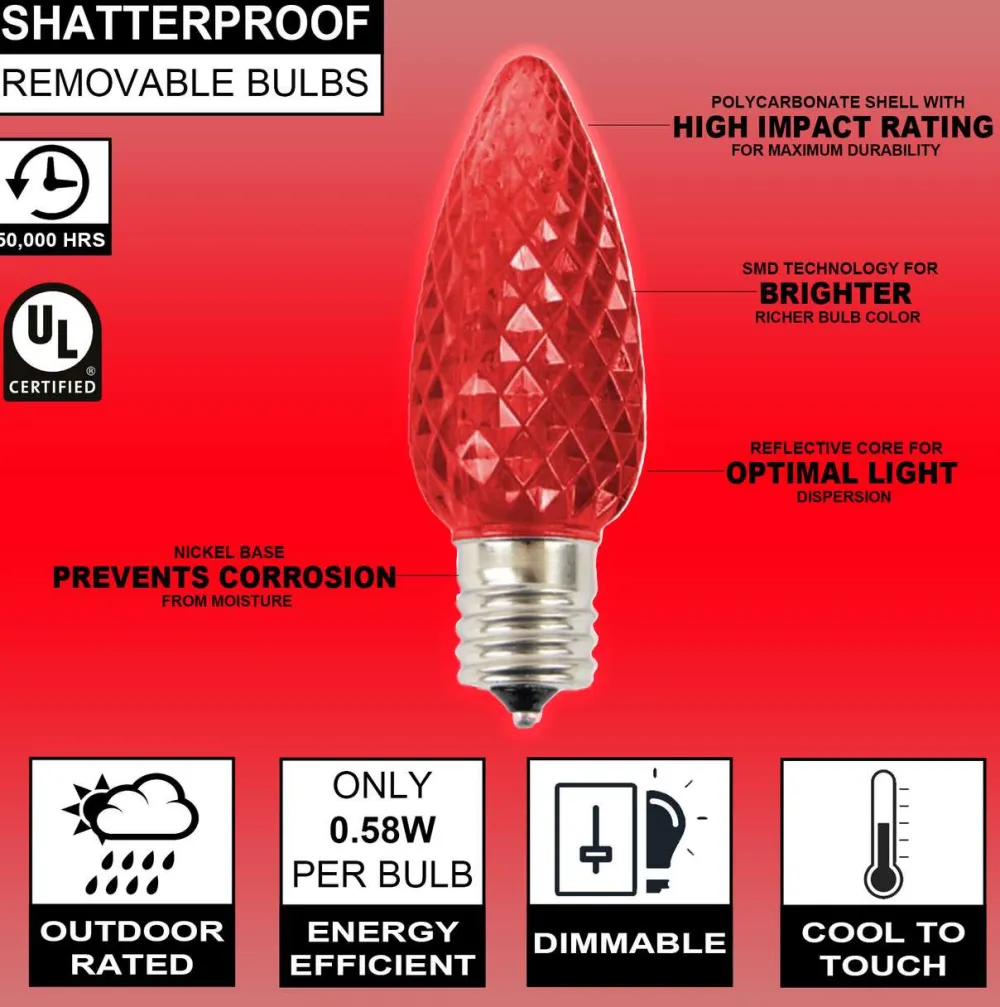 Decorator's Warehouse Case - Red C9 Wonderful Faceted (500pcs) > C9 Bulbs|Christmas Decor
